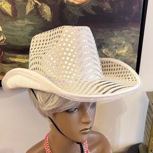 Stylish White and Silver Women's Cowboy Hat (lights up with three settings) NWOT